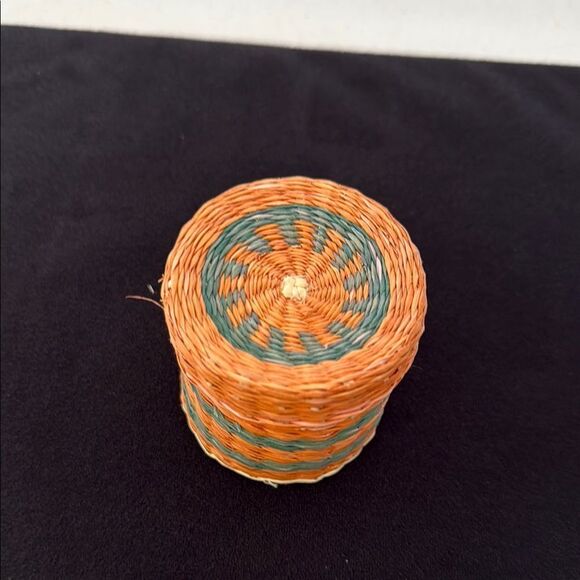 Colorful Native American Woven Basket with Lid - Picture 2 of 5